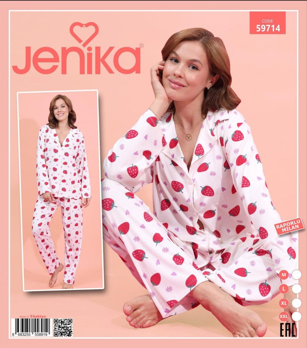 Jenika Raporlu Düğmelı Bayan Pijama Takım KOD-4