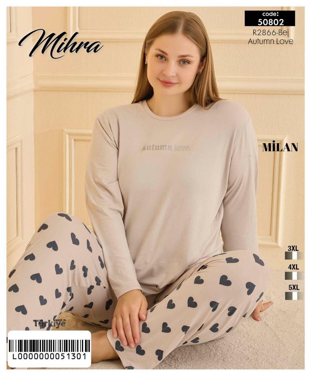 Mihra 50802 Milan Uzun Kol Bayan Battal Pijama Takım KOD-3
