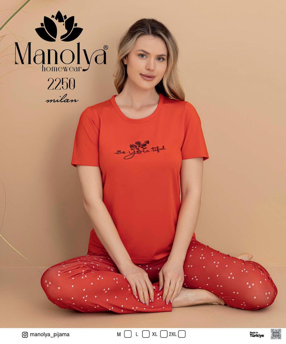 Manolya 2250 Milan Kısakol Altı Uzun Kadın Pijama Takım KOD-2