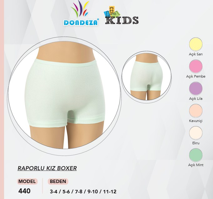 Dondeza 440 Raporlu Esnek Kumaş Kız Çocuk Boxer ASORTİ