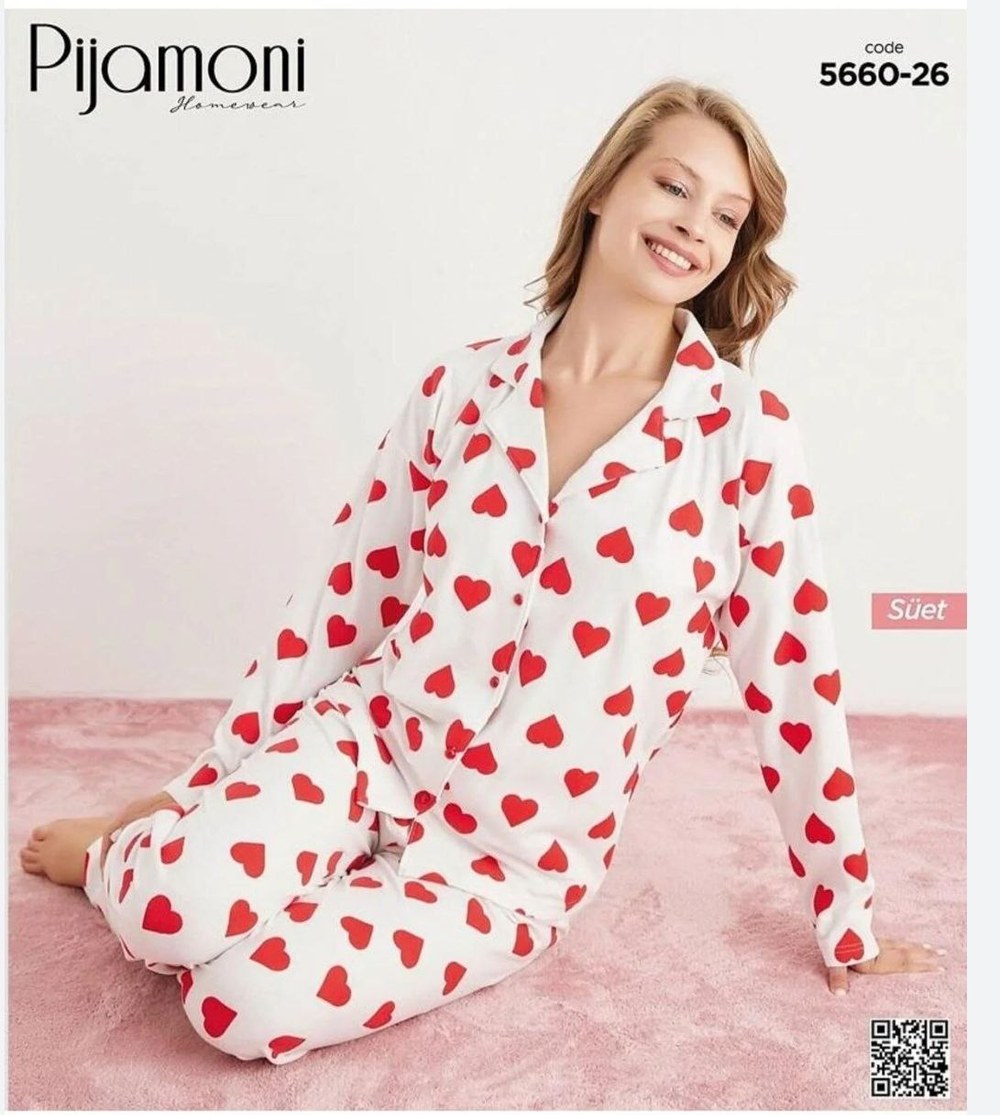Pijamoni 5660 Süet Düğmelli Bayan Pijama Takım KOD-3