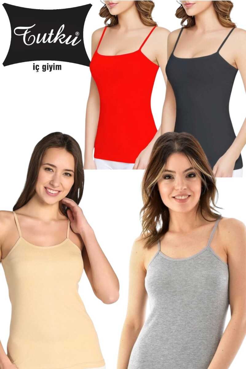 Tutku 0135 Ribana İp Askılı Atlet Renkli SİYAH