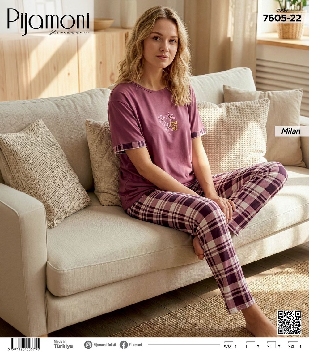 Pijamoni 7605 Milan Kısa Kol Bayan Pijama Takım KOD-1