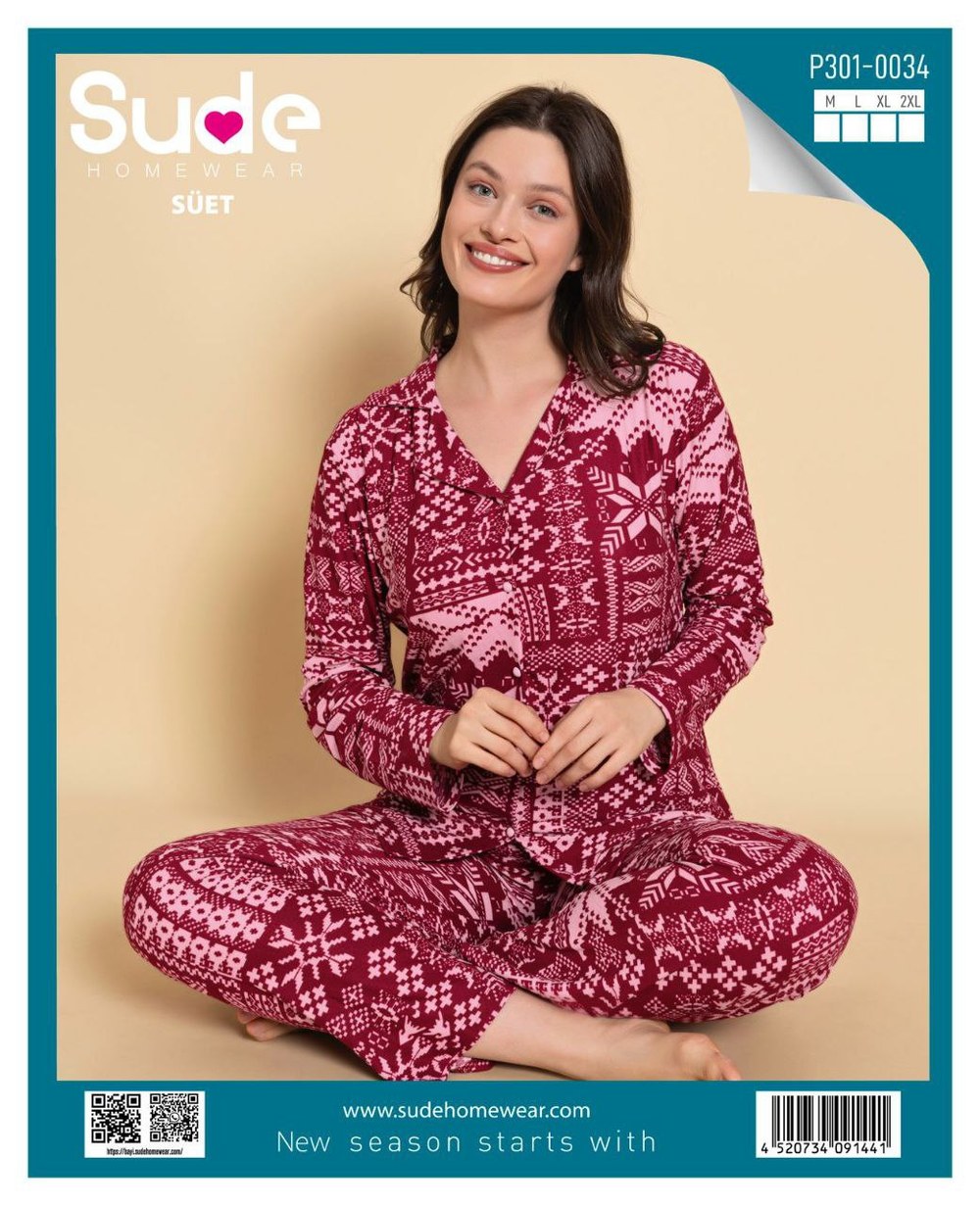 Sude Süet Düğmeli Pijama Takımı+ KOD-4