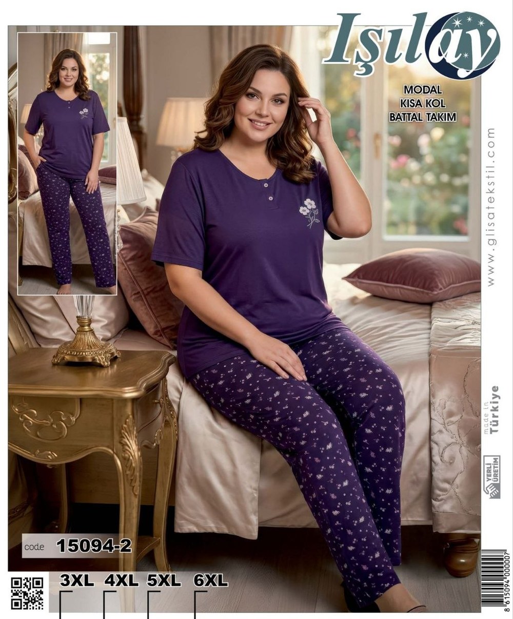 Işılay 15094 Modal Kısa Kol Battal Bayan Pijama Takım KOD-3