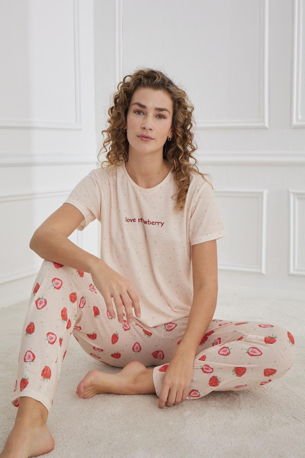 Mihra 70109 Likralı Süprem Kısakol Kadın Pijama Takım KOD-2