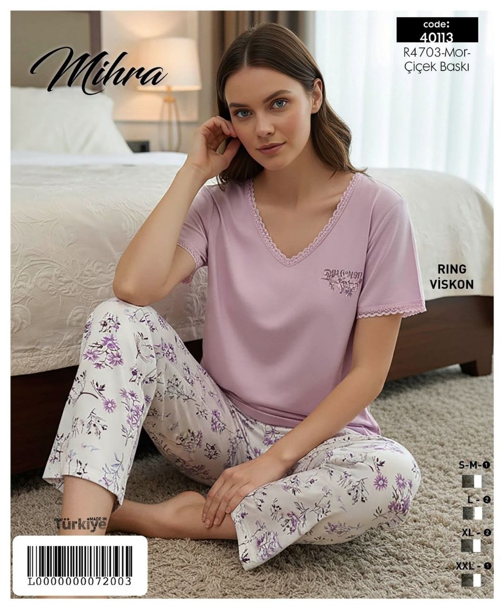 Mihra 40113 Rıng Viskon Kısa Kol Bayan Pijama Takım KOD-1