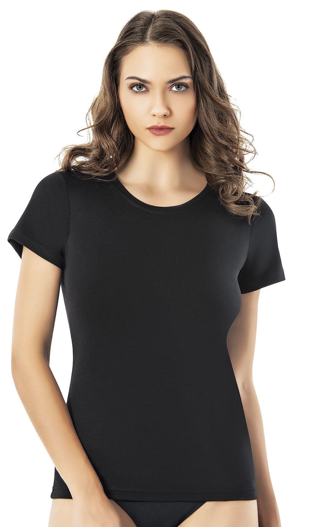 Kadın Bisiklet Yaka Kısa Kollu Modal T-Shirt