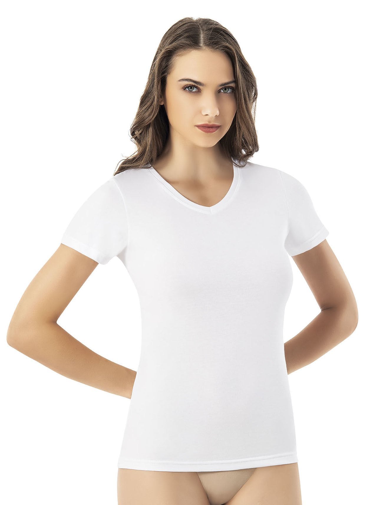 Kadın V Yaka Kısa Kollu Modal T-Shirt