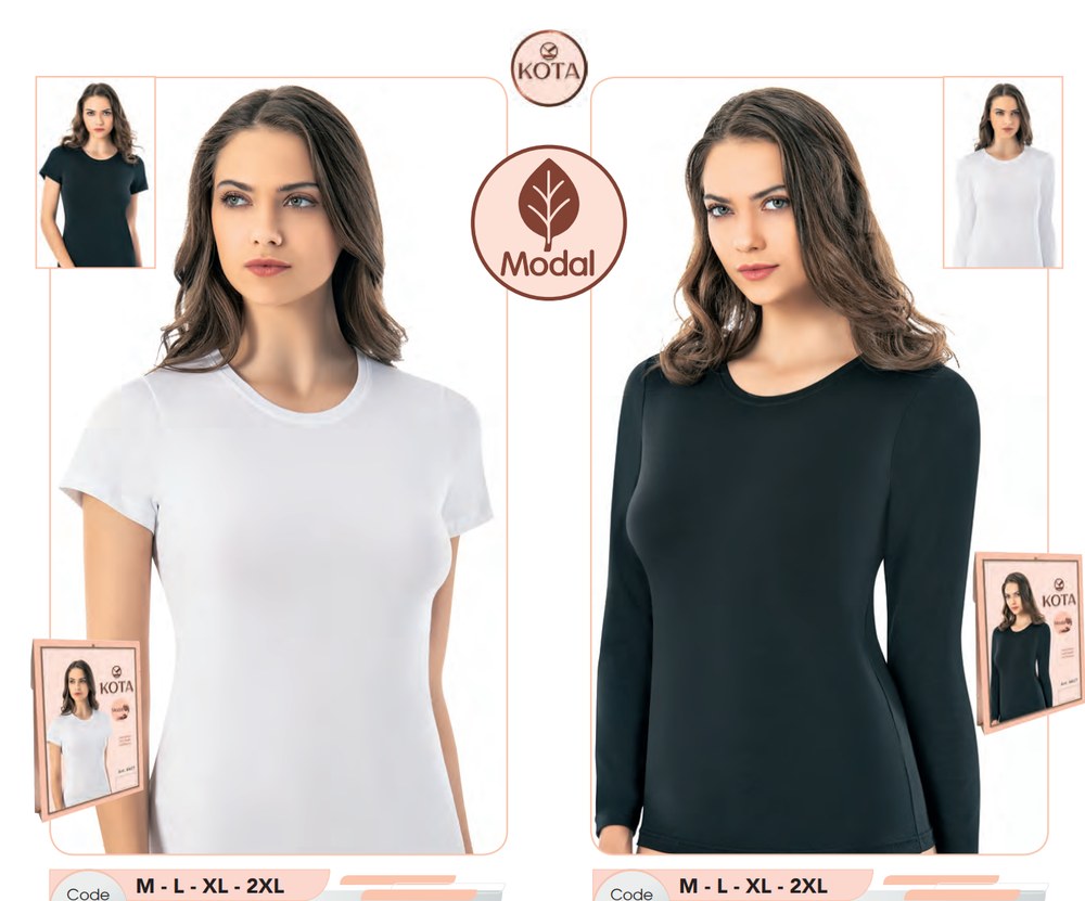 Kadın Bisiklet Yaka Uzun Kollu Modal T-Shirt