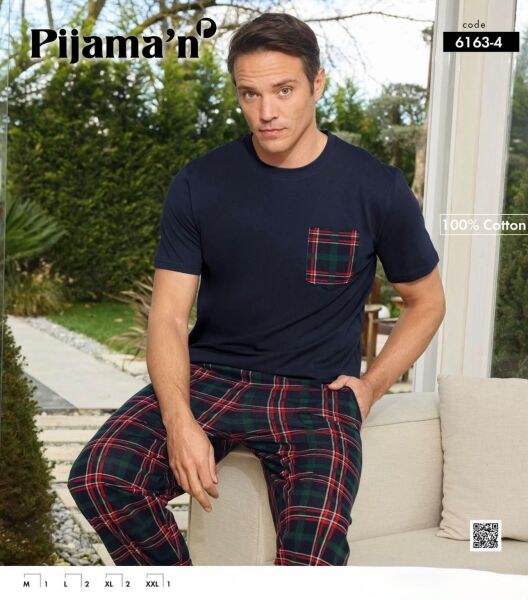 Pijaman 6163-4 Erkek Penye Kısa Kol Pijama Takım