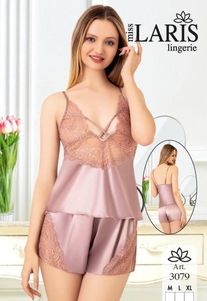 Miss Laris 3079 Saten Şort Takım Pudra