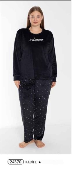 Estiva 24370 Bayan Kadife Battal Pijama Takım