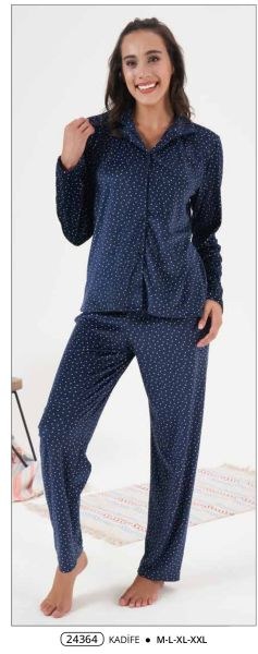 Estiva 24364 Bayan Kadife Ön Düğmeli Pijama Takım