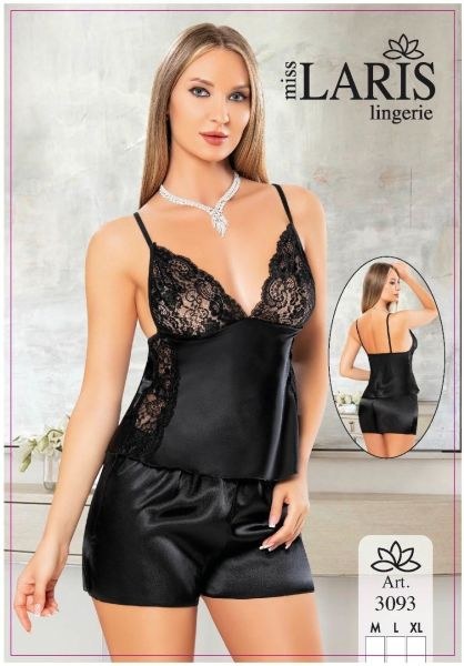 Miss Laris 3093 Saten Şort Takım Siyah