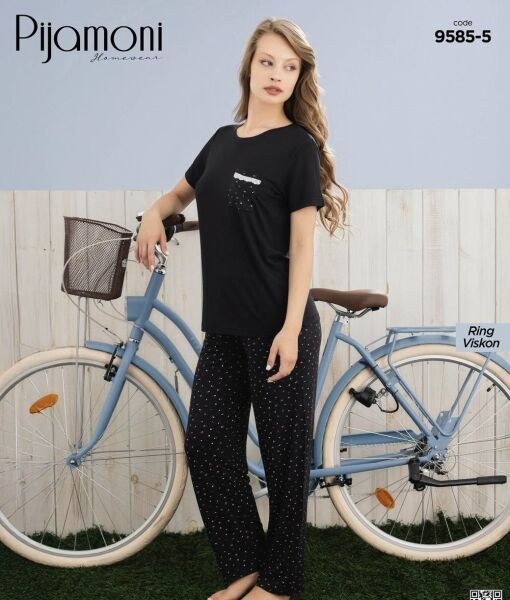 Pijamoni 9585-5 Bayan Ring Viskon K.K Pijama Takım