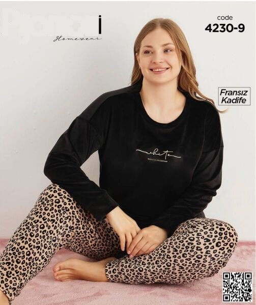 Pijamoni 4230-9 Yeni Fransız Bttl Kadife Pijama Tk
