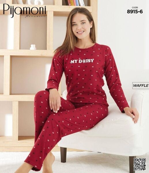 Pijamoni 8915-6 Bayan Waffle Pijama Takım