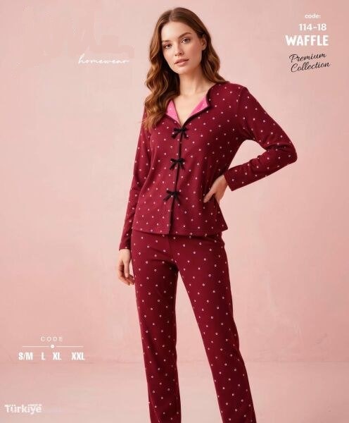 Lana 114-18 Bayan Dikişli Waffle Pijama Takımı