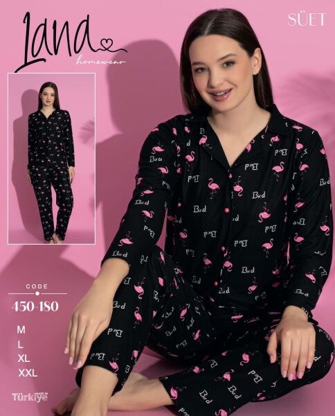 Lana 450-180 Bayan Süet Düğmeli Pijama Takımı