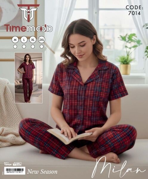 Time Moda 7014 Milan Gömlek Kısa Kol Pijama Takım