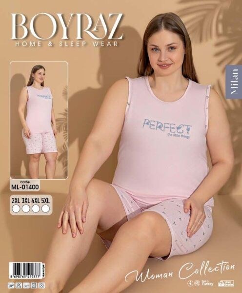 Boyraz 01400 Milan Battal Kısakol Şortlu Pijama Tk