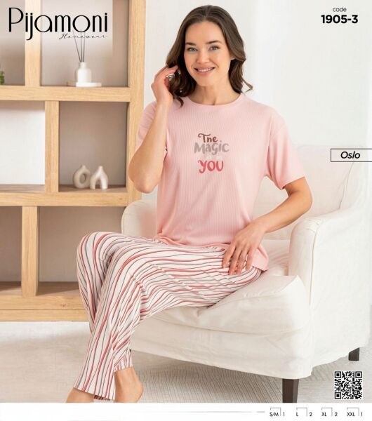 Pijamoni 1905-3 Bayan Oslo Kısa Kol Pijama Takım