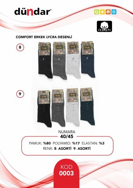 Dündar 0003 Erkek Likralı Çorap Siyah