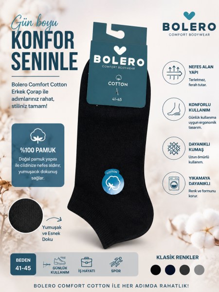Bolero E20 Erkek Dikişsiz Pamuk Patik Beyaz