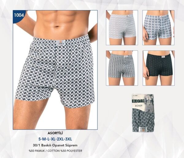 KOTA 1004 ERKEK EMPİRME BASKILI BOXER ASORTİ