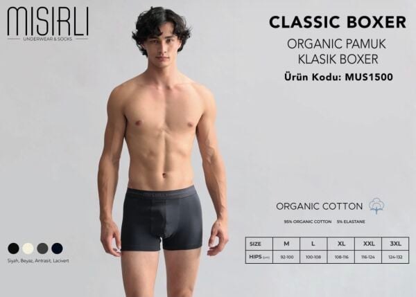MISIRLI 1500 ERKEK ORGANIC PAMUK KLASİK BOXER LACİVERT