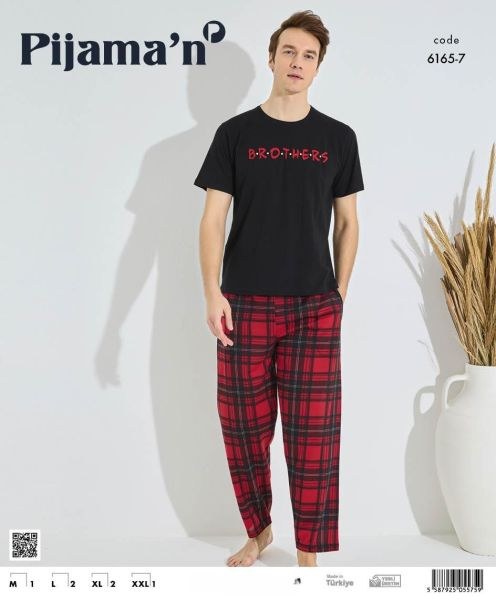 Pijaman 6165-7 Erkek Penye Kısakol Pijama Takım