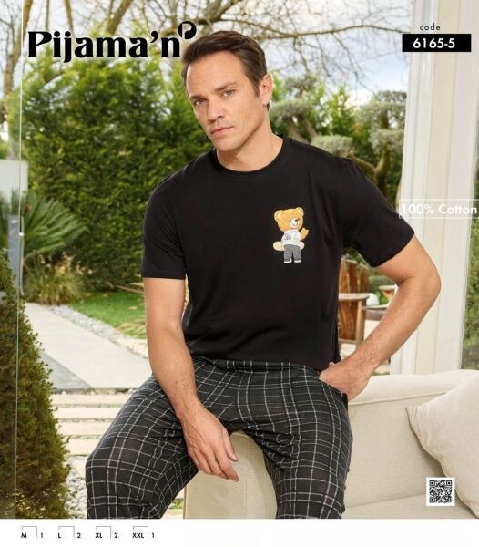 Pijaman 6165-5 Erkek Penye Kısakol Pijama Takım