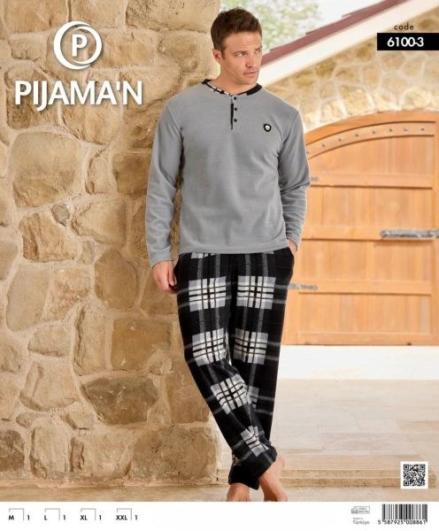 Pijaman 6100-3 Erkek Patlı Polar Pijama Takım