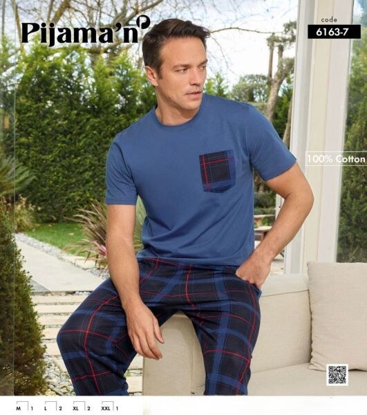 Pijaman 6163-7 Erkek Penye Kısa Kol Pijama Takım