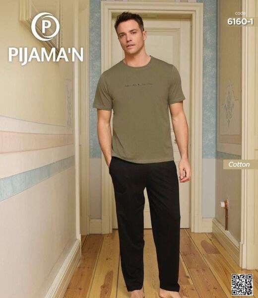 Pijaman 6160-1 Erkek Penye Kısakol Pijama Takım