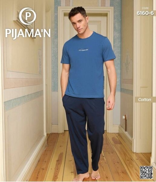 Pijaman 6160-6 Erkek Penye Kısakol Pijama Takım