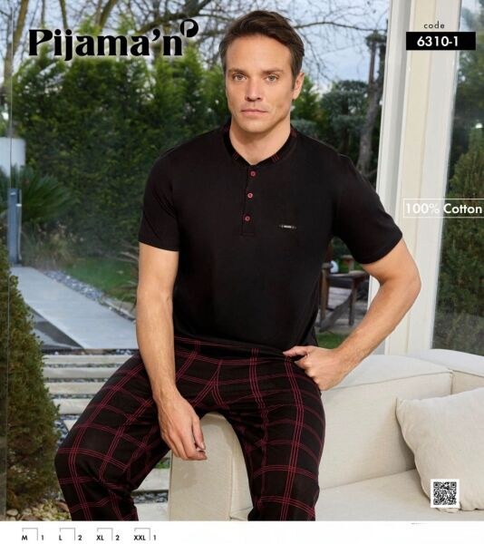 Pijaman 6310-1 Erkek Patlı K.Kol Pijama Takım