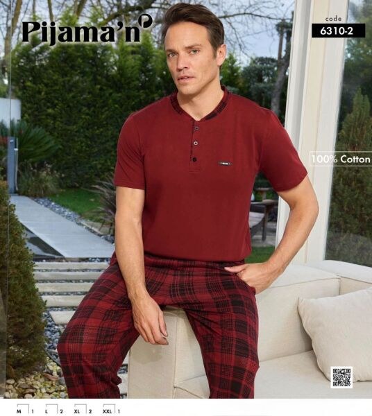 Pijaman 6310-2 Erkek Patlı K.Kol Pijama Takım