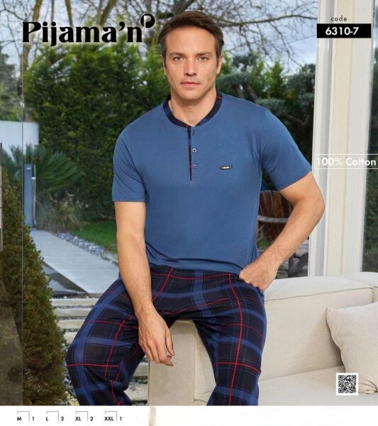 Pijaman 6310-7 Erkek Patlı K.Kol Pijama Takım