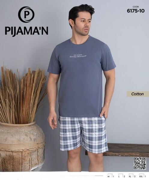 Pijaman 6175-10 Erkek Penye Kısakol Şortlu Takım