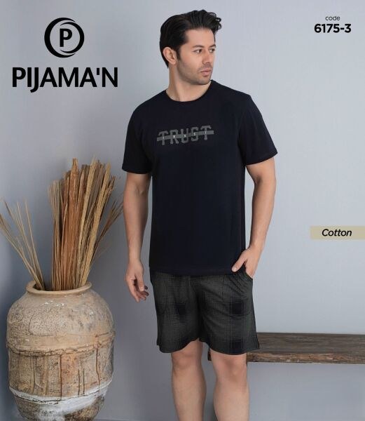 Pijaman 6175-3 Erkek Penye Kısakol Şortlu Takım