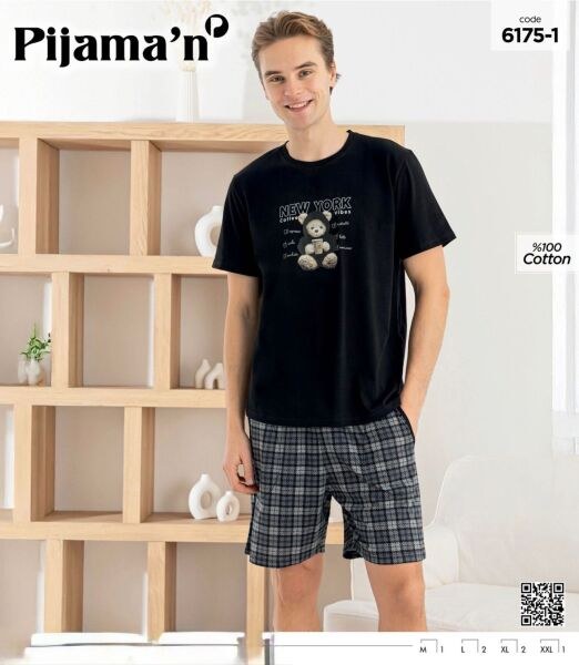 Pijaman 6175-5 Erkek Penye Kısakol Şortlu Takım
