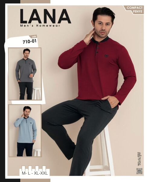 LANA 710-01 ERKEK HAKİM YAKA GARNİLİ PİJAMA TAKIMI FÜME