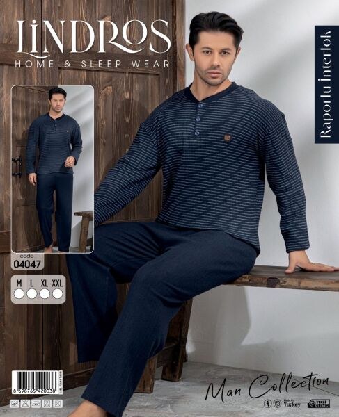 Lindros 04047 Erkek Raporlu İnterlok Pijama Takımı