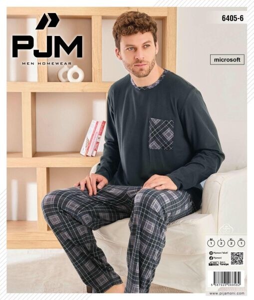 Pjm 6405-6 Erkek Microsoft Bis.Yaka Pijama Takım