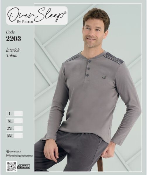 Over Sleep 2203 Erkek İnterlok Battal Pijama Takım