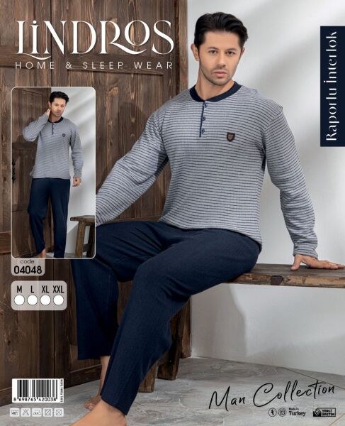 Lindros 04048 Erkek Raporlu İnterlok Pijama Takımı