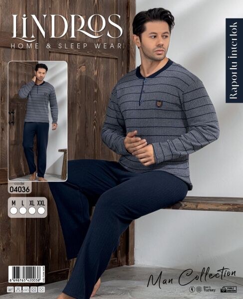 Lindros 04036 Erkek Raporlu İnterlok Pijama Takımı