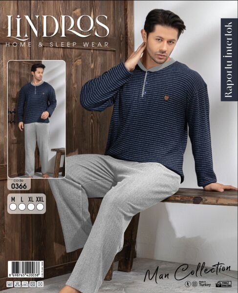 Lindros 0366 Erkek Raporlu İnterlok Pijama Takımı